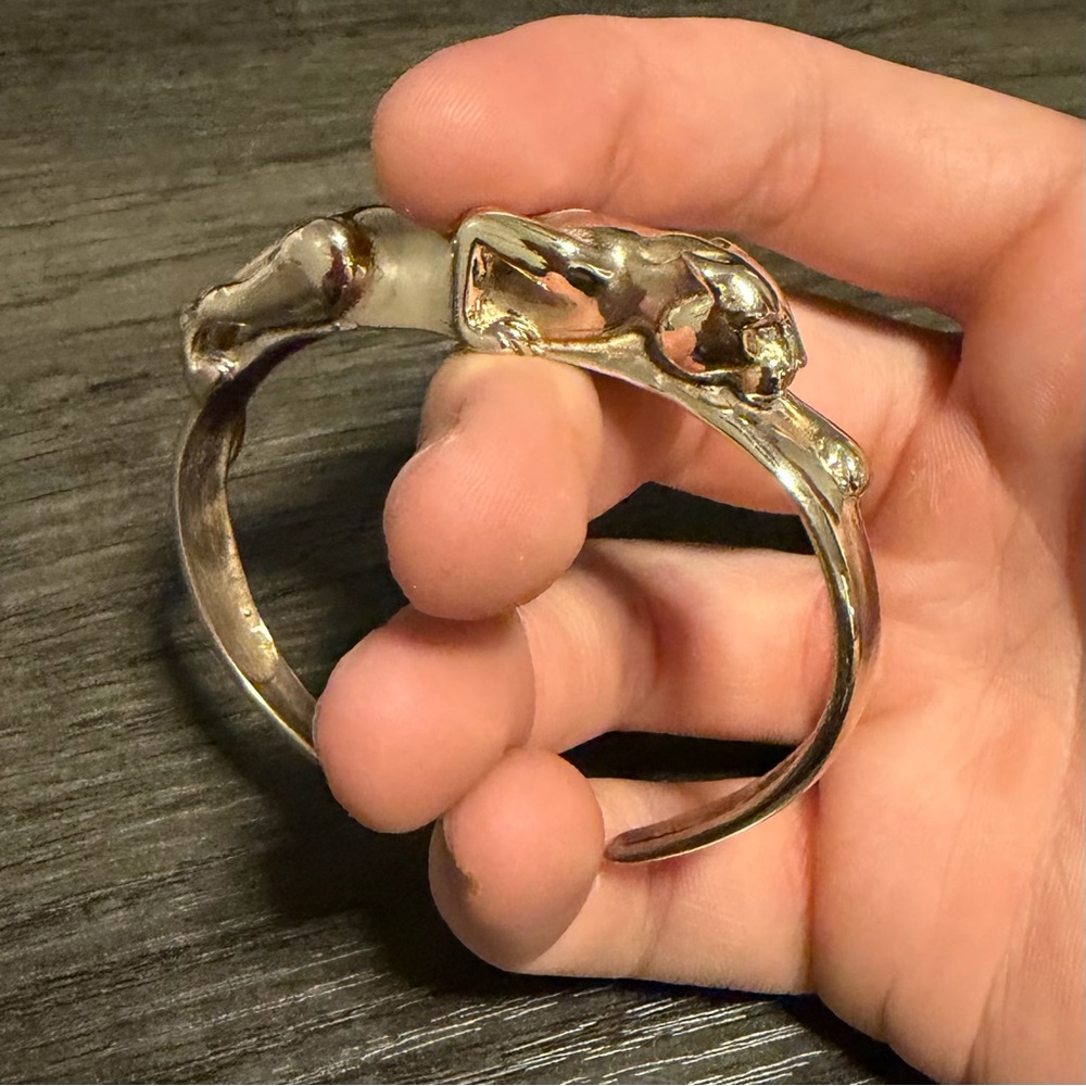 Ted Ott 925 Sterling Silver Mountain Lion Cat Cuff Bracelet Womens Vintage